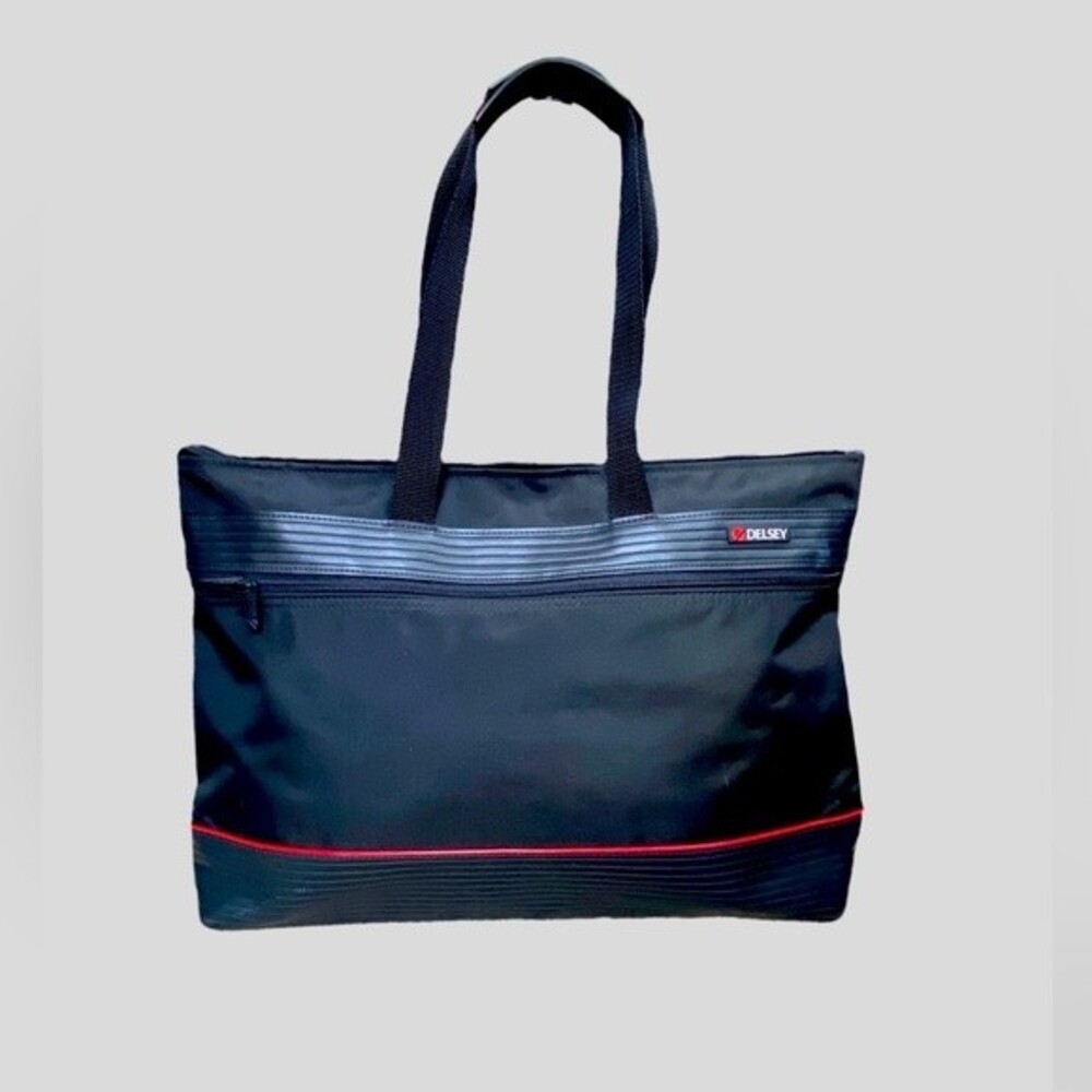 Delsey Shoulder Tote Black & Red Logo Zipper Closure Great Condition